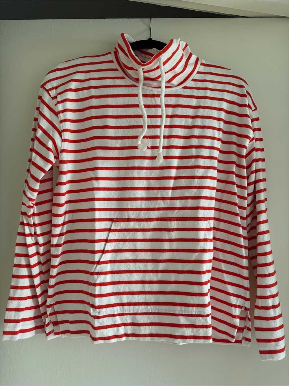 J. Crew White & Red Striped Funnel Neck Pullover